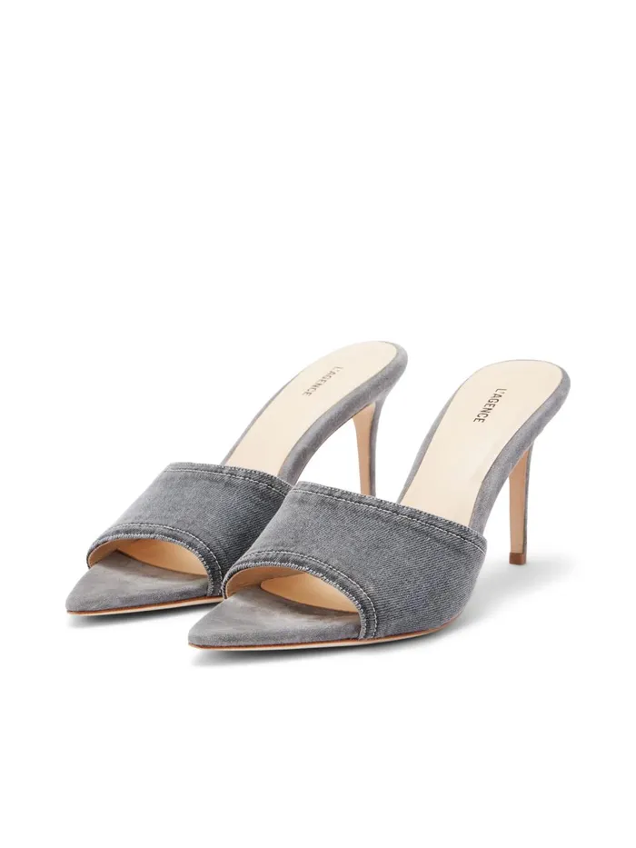 L039Agence Heels Women Lolita Denim OpenToe Mule Grey Denim L039Agence Heels Women Lolita Denim OpenToe Mule Grey Denim
