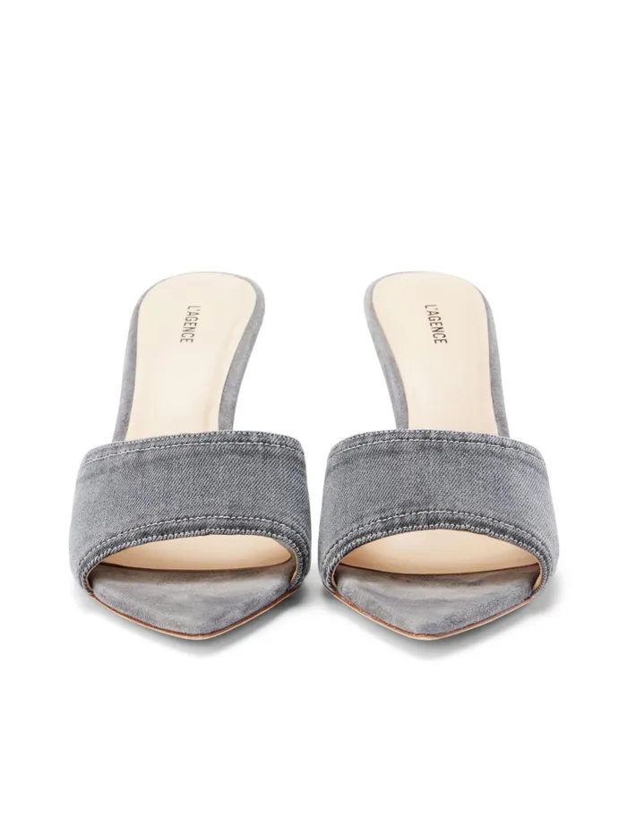 L039Agence Heels Women Lolita Denim OpenToe Mule Grey Denim L039Agence Heels Women Lolita Denim OpenToe Mule Grey Denim