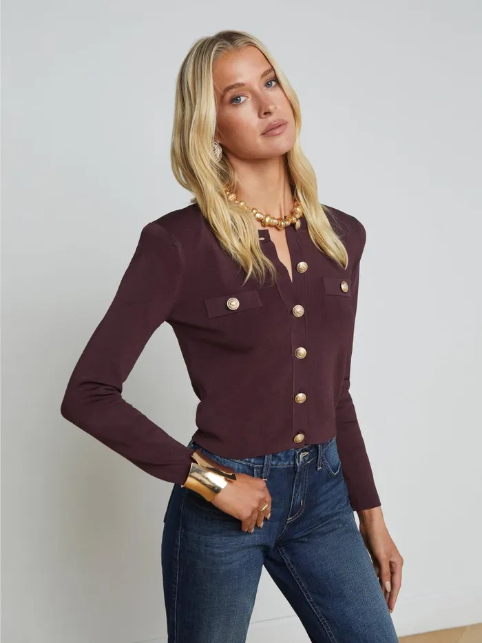L039Agence Knitwear Women Toulouse Cardigan Dark Syrahgold L039Agence Knitwear Women Toulouse Cardigan Dark Syrahgold