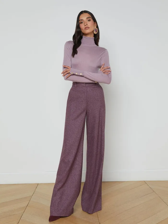 L039Agence Pants Women Pilar Wool WideLeg Pant Deep Plum Multi Chevron