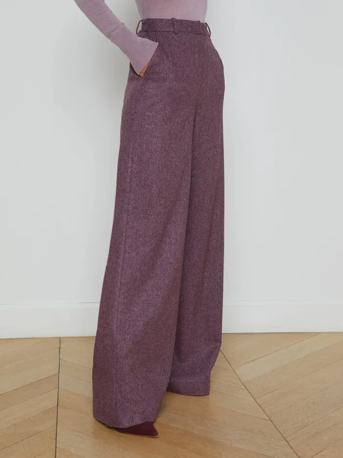 L039Agence Pants Women Pilar Wool WideLeg Pant Deep Plum Multi Chevron L039Agence Pants Women Pilar Wool WideLeg Pant Deep Plum Multi Chevron