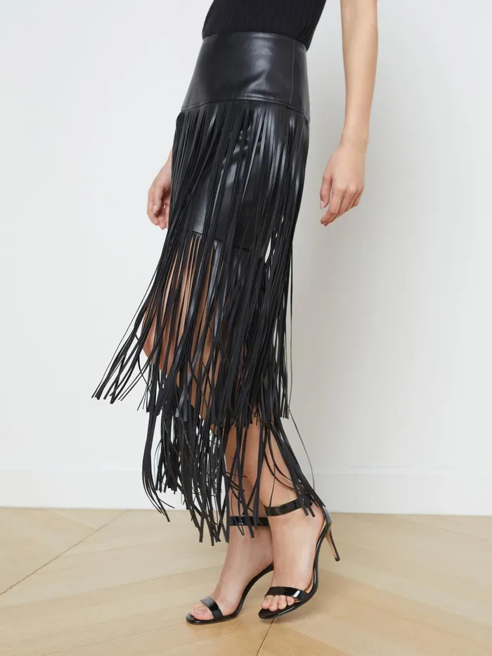 L039Agence Skirts Women Karolina Fringe Skirt Black L039Agence Skirts Women Karolina Fringe Skirt Black