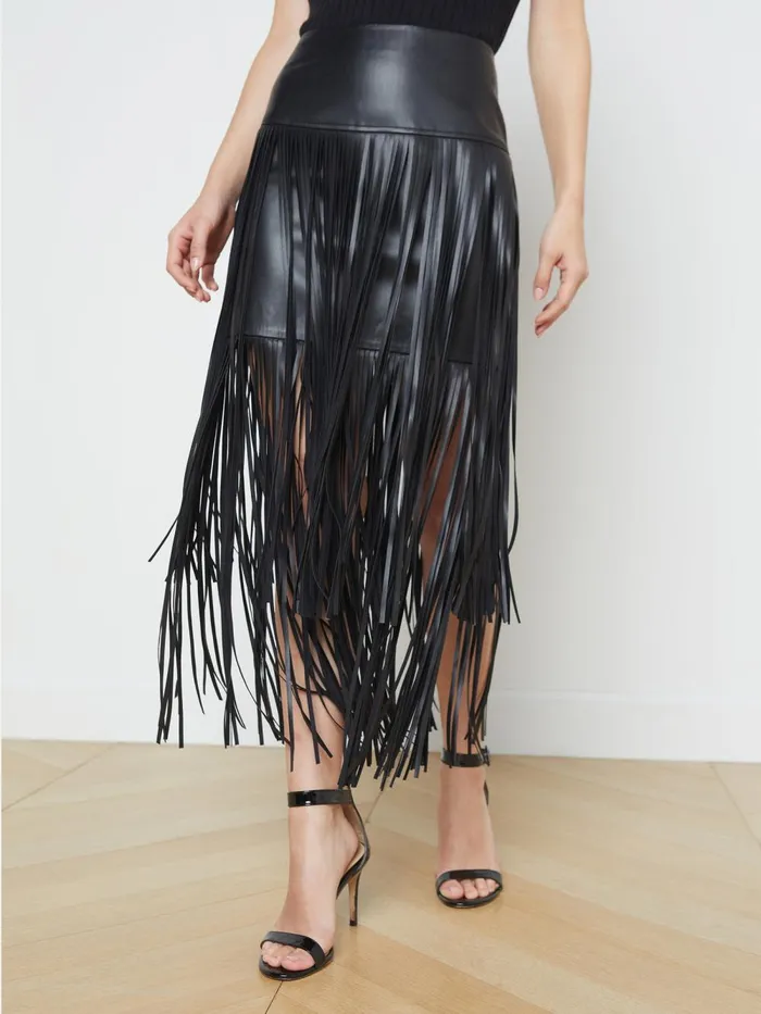 L039Agence Skirts Women Karolina Fringe Skirt Black L039Agence Skirts Women Karolina Fringe Skirt Black