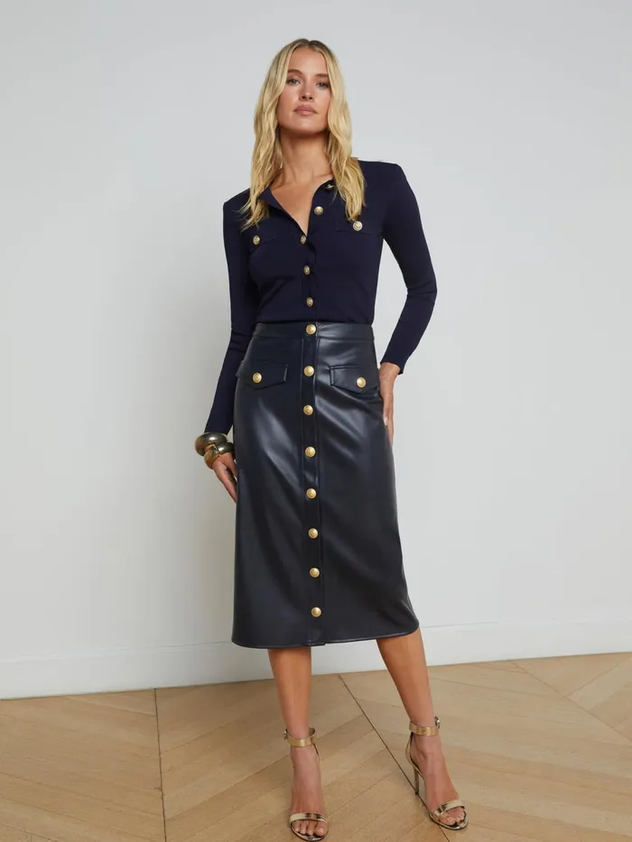 L039Agence Skirts Women Milann Vegan Leather Skirt Midnight