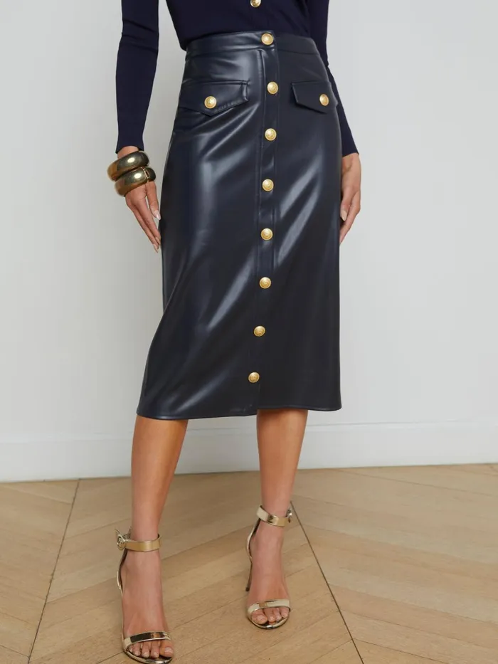 L039Agence Skirts Women Milann Vegan Leather Skirt Midnight L039Agence Skirts Women Milann Vegan Leather Skirt Midnight