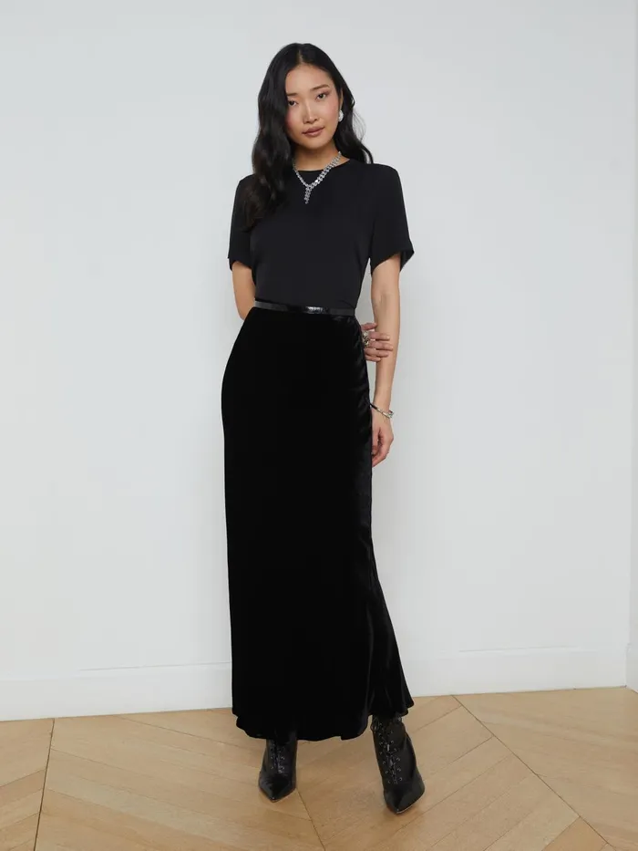 L039Agence Skirts Women Zeta Velvet Maxi Skirt Velvet Black