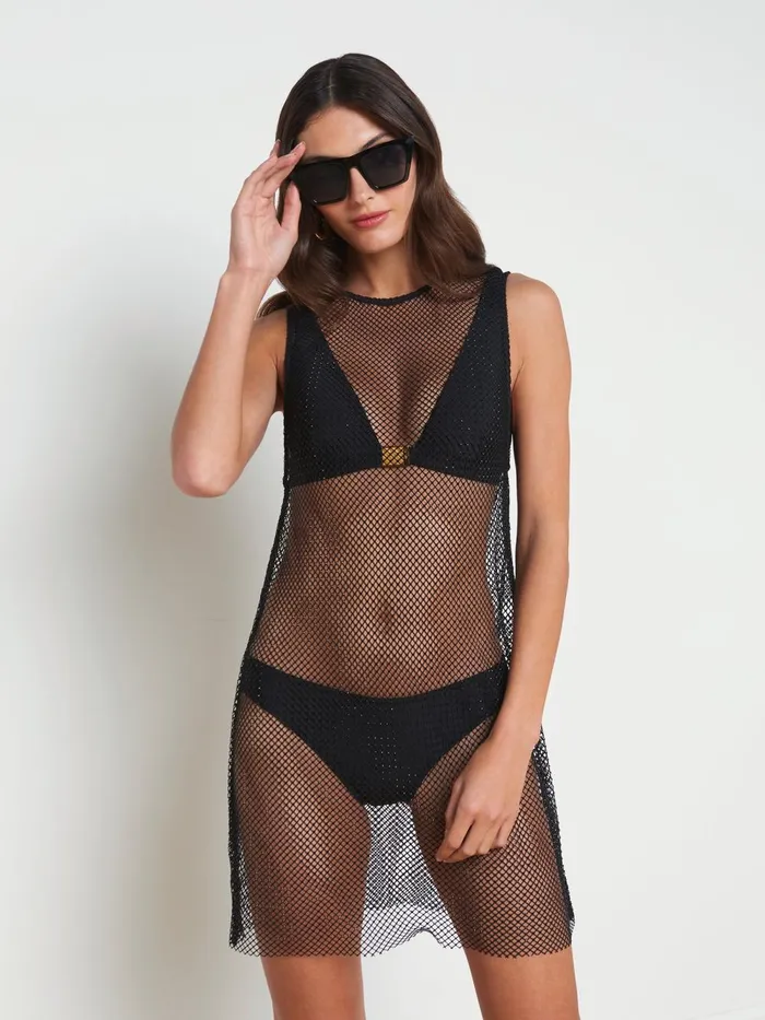 L039Agence Swimwear Women Angela Mesh CoverUp Dress Black L039Agence Swimwear Women Angela Mesh CoverUp Dress Black