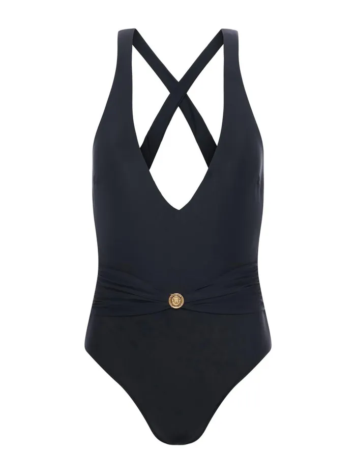 L039Agence Swimwear Women Lisa Plunge OnePiece Swimsuit Blackgold Coin