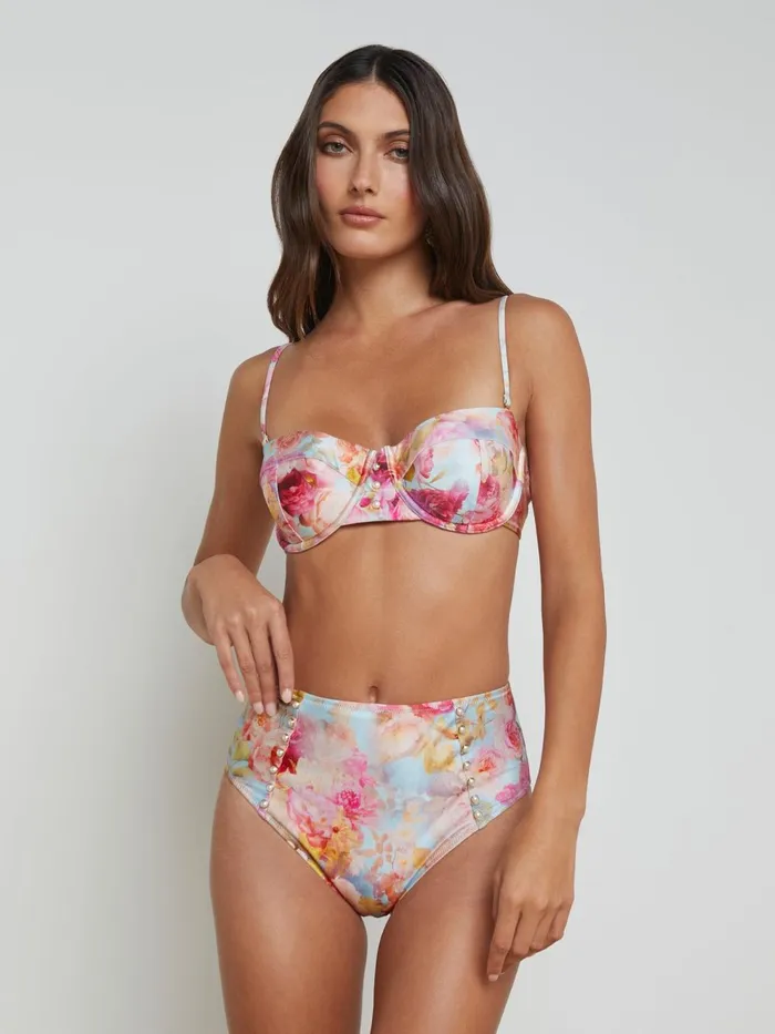 L039Agence Swimwear Women Vanessa HighWaisted Bikini Bottom Multi Soft Cloud Floral L039Agence Swimwear Women Vanessa HighWaisted Bikini Bottom Multi Soft Cloud Floral