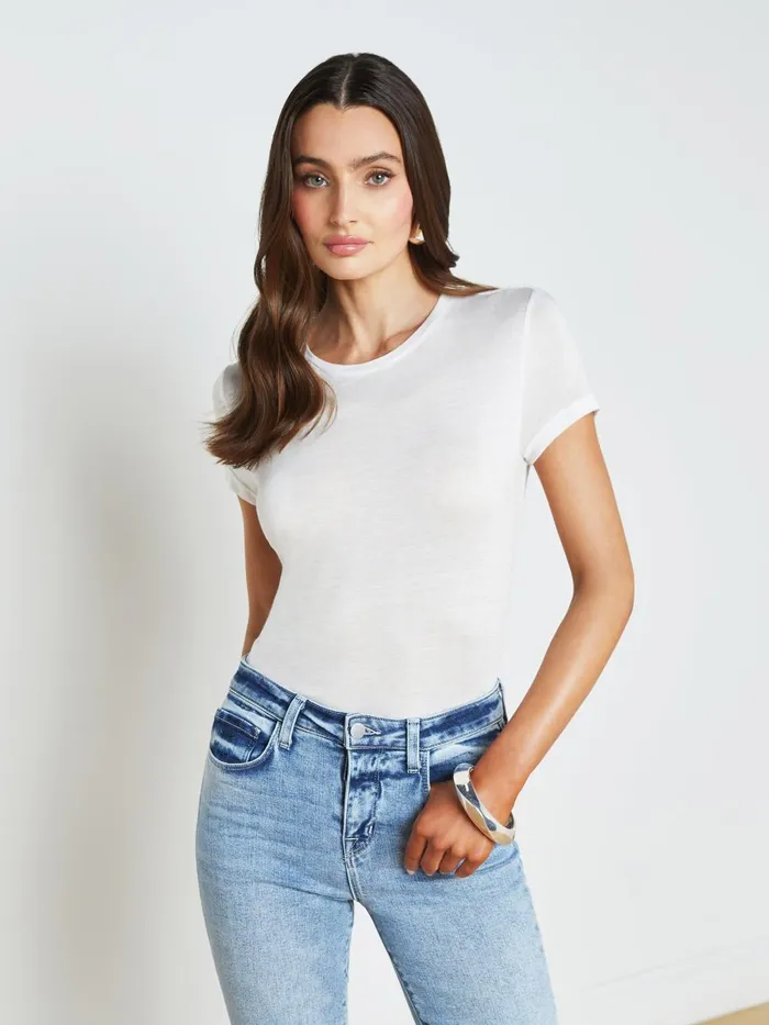 L039Agence Tees Women Ellie Cashmere Jersey Tee White