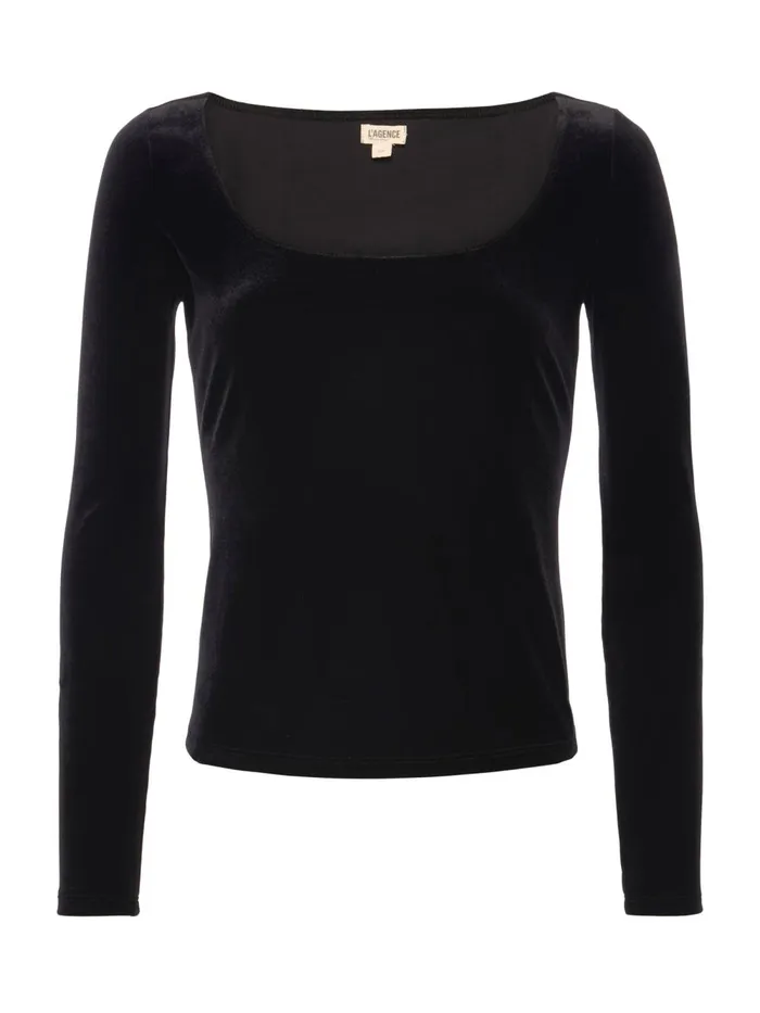 L039Agence Tees Women Jelena Velvet Top Black L039Agence Tees Women Jelena Velvet Top Black