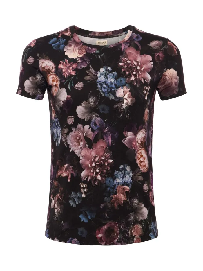 L039Agence Tees Women Ressi Fitted Tee Black Multi Vintage Oil Flower L039Agence Tees Women Ressi Fitted Tee Black Multi Vintage Oil Flower