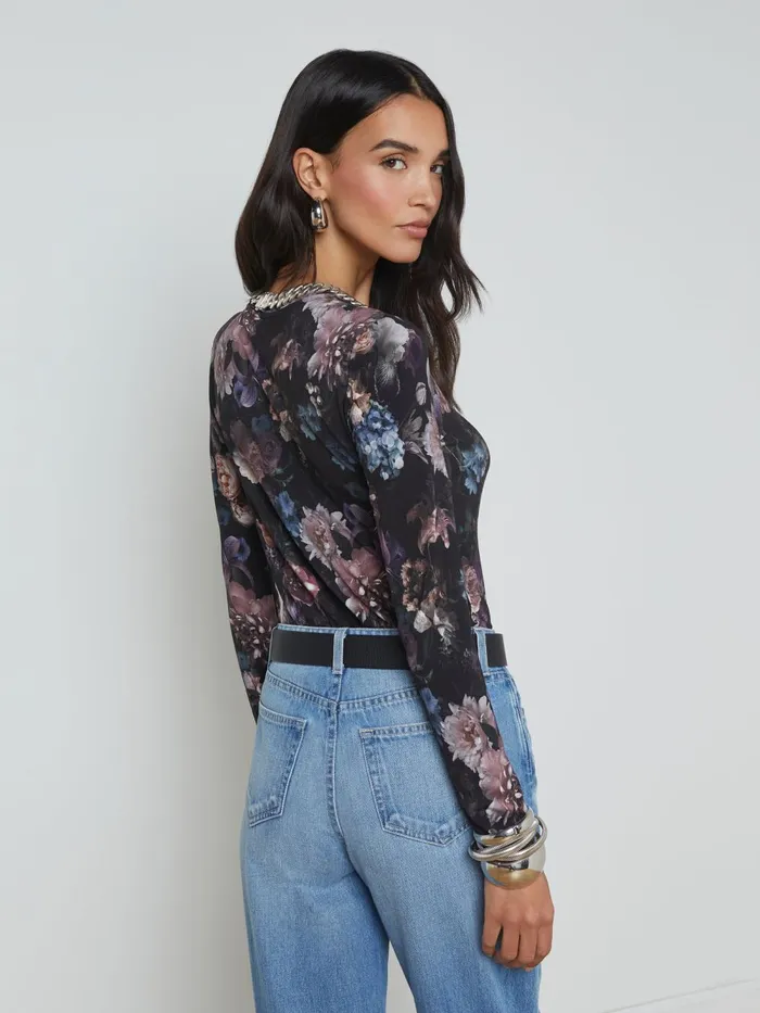 L039Agence Tees Women Tess Long Sleeve Tee Black Multi Vintage Oil Flower L039Agence Tees Women Tess Long Sleeve Tee Black Multi Vintage Oil Flower