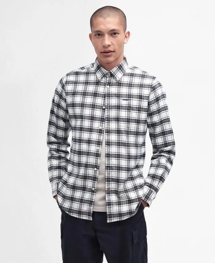 Langton Tailored Shirt Ecru Men Barbour Shirts