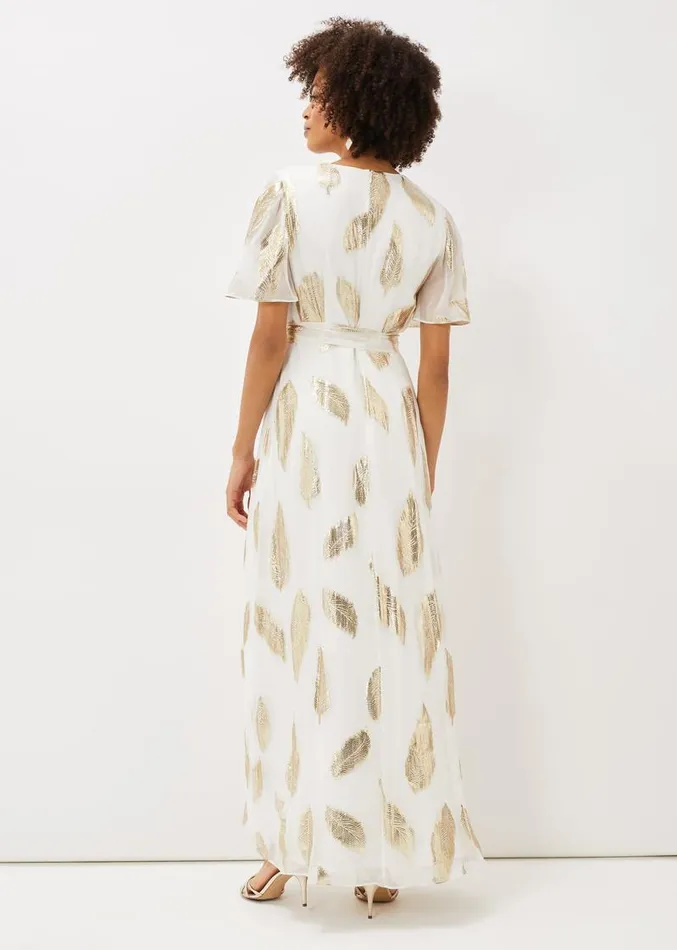 Larah Feather Print Silk Jacquard Maxi Dress Pearlgold Women Phase Eight Dresses Larah Feather Print Silk Jacquard Maxi Dress Pearlgold Women Phase Eight Dresses