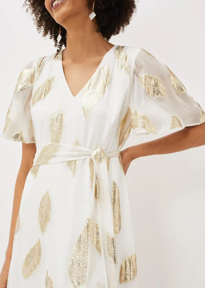 Larah Feather Print Silk Jacquard Maxi Dress Pearlgold Women Phase Eight Dresses Larah Feather Print Silk Jacquard Maxi Dress Pearlgold Women Phase Eight Dresses