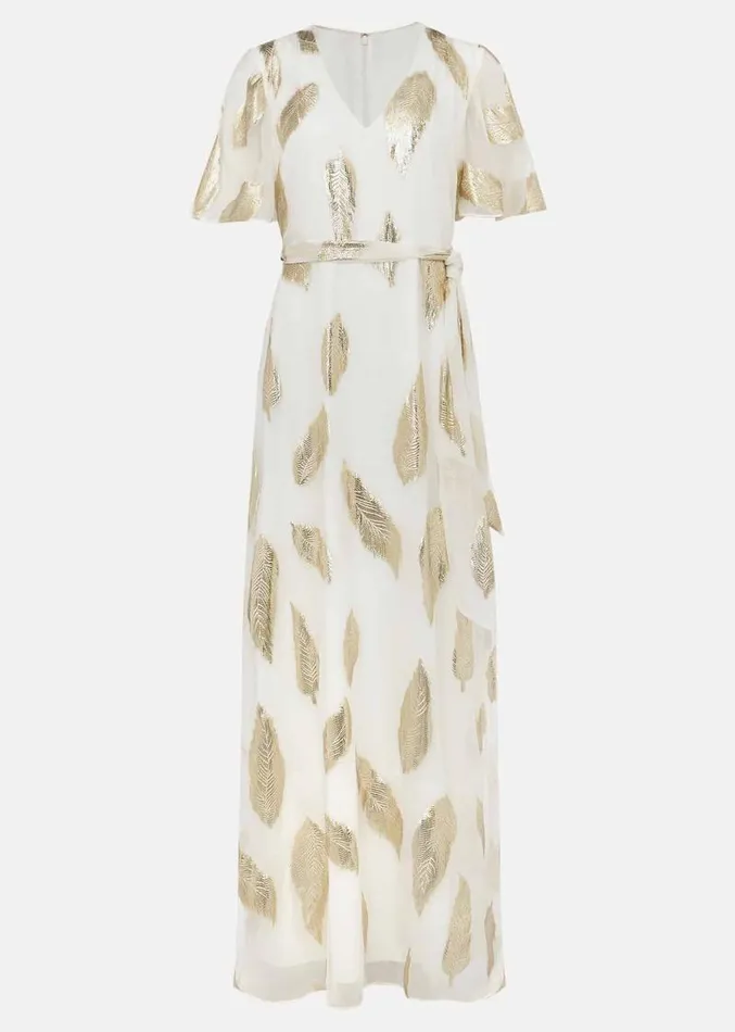 Larah Feather Print Silk Jacquard Maxi Dress Pearlgold Women Phase Eight Dresses Larah Feather Print Silk Jacquard Maxi Dress Pearlgold Women Phase Eight Dresses