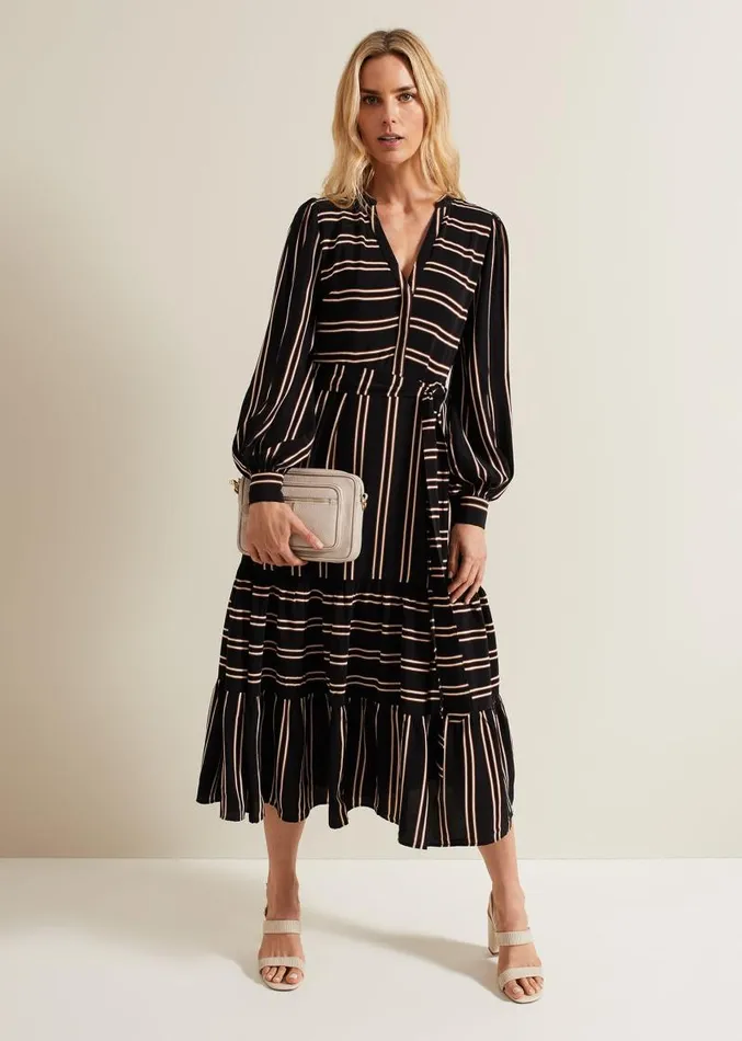 Laura Stripe Midaxi Dress Blackmulti Women Phase Eight Dresses
