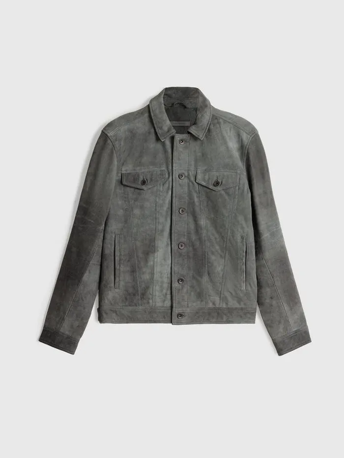 Leather Jackets Men John Varvatos ANDREW TRUCKER JACKET Grey Stone