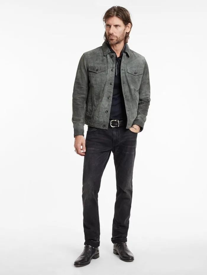 Leather Jackets Men John Varvatos ANDREW TRUCKER JACKET Grey Stone