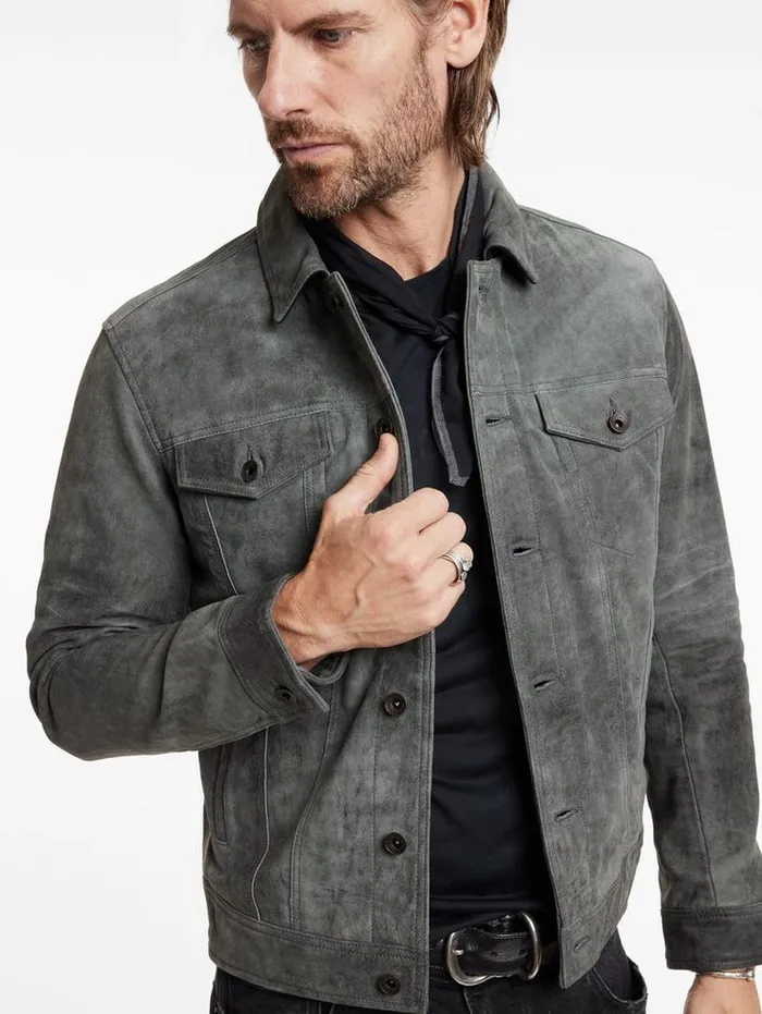 Leather Jackets Men John Varvatos ANDREW TRUCKER JACKET Grey Stone