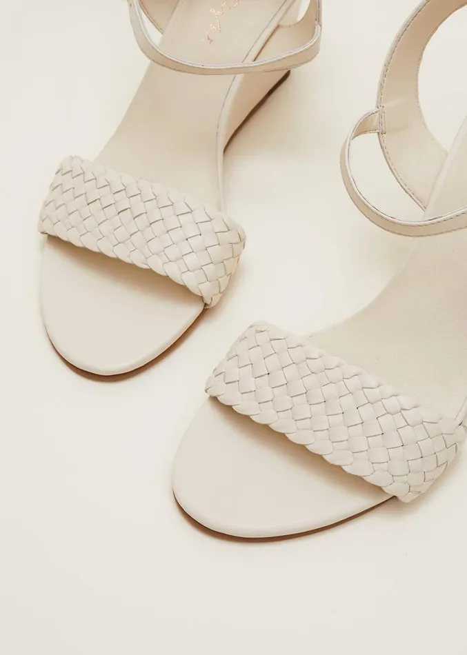 Leather Plait Strap Wedge Shoe Ivory Women Phase Eight Heels