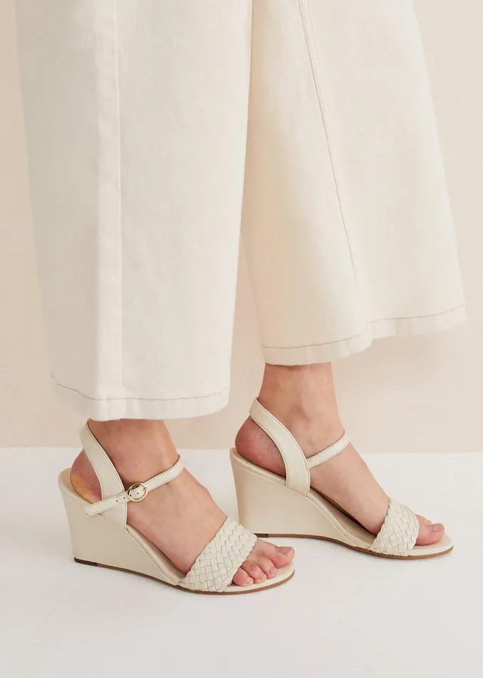 Leather Plait Strap Wedge Shoe Ivory Women Phase Eight Heels