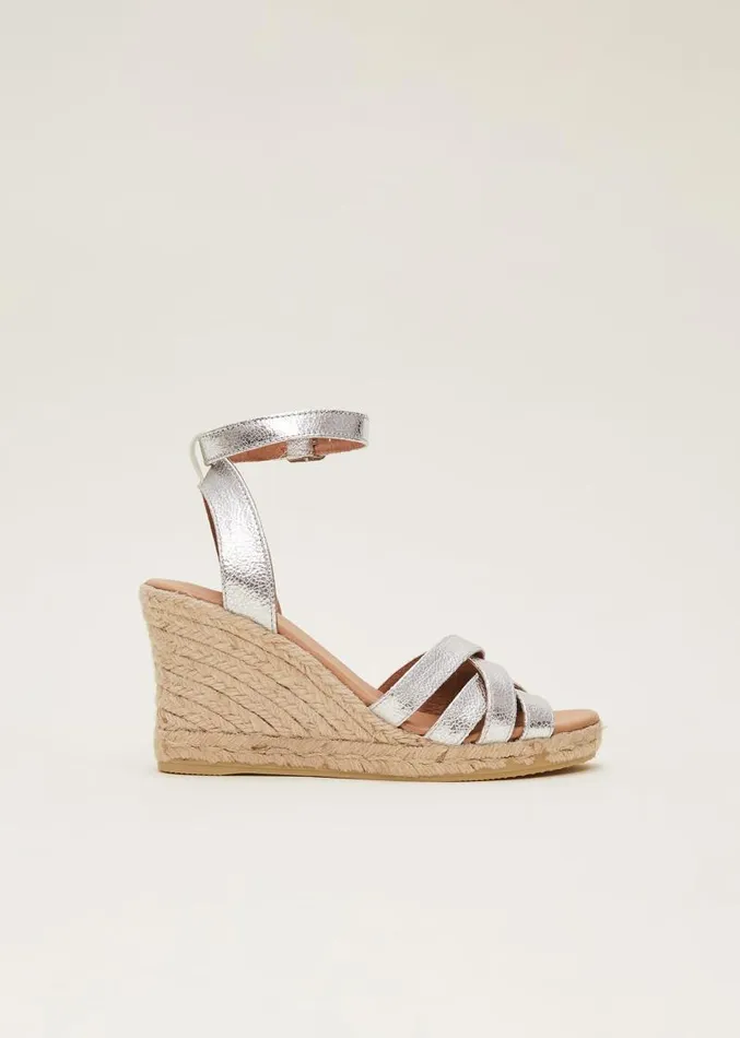 Leather Strappy Espadrilles Silver Women Phase Eight Heels