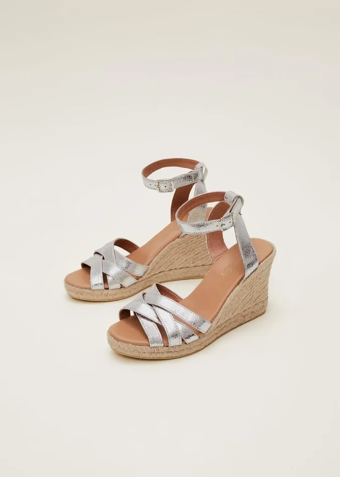 Leather Strappy Espadrilles Silver Women Phase Eight Heels