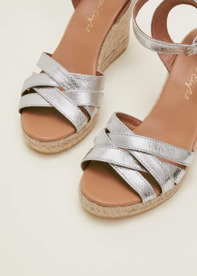 Leather Strappy Espadrilles Silver Women Phase Eight Heels