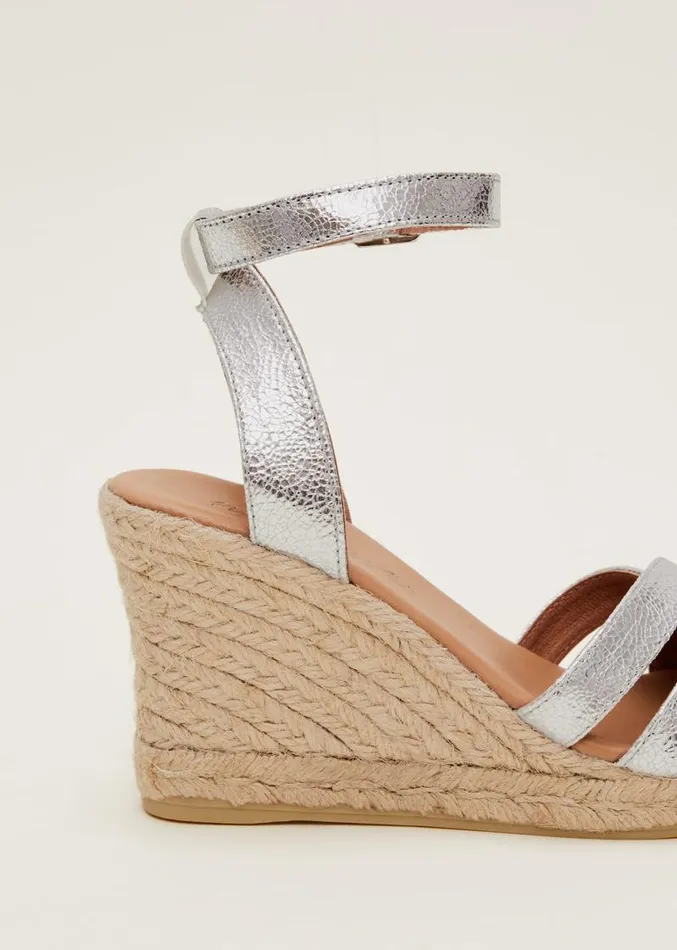 Leather Strappy Espadrilles Silver Women Phase Eight Heels