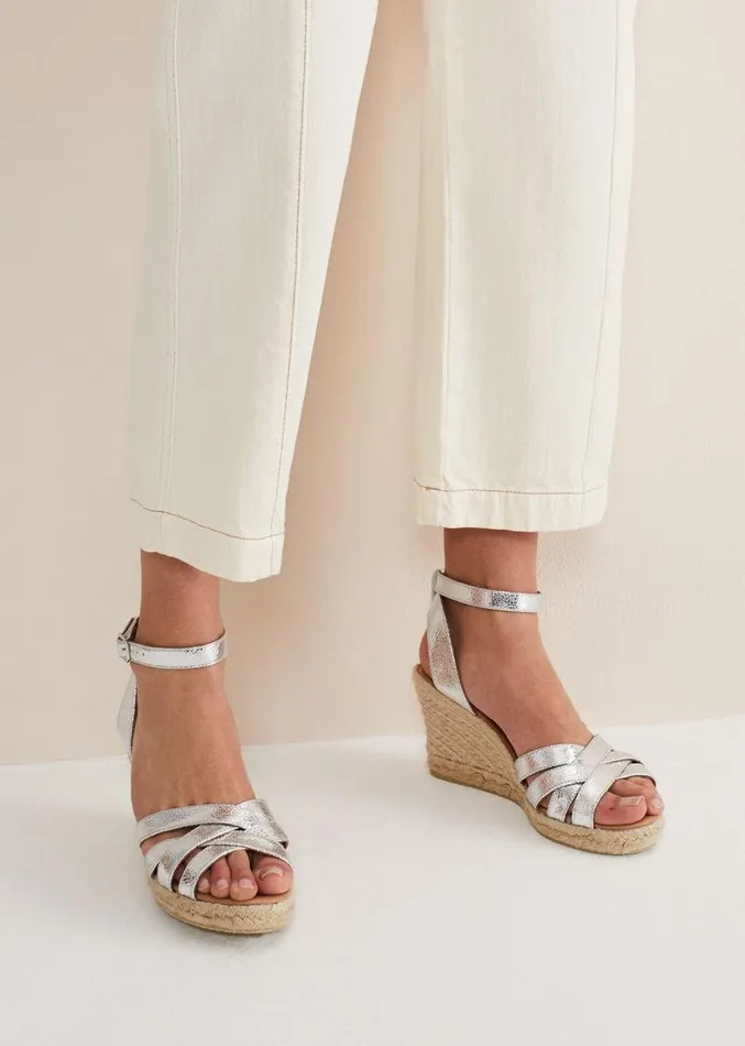 Leather Strappy Espadrilles Silver Women Phase Eight Heels