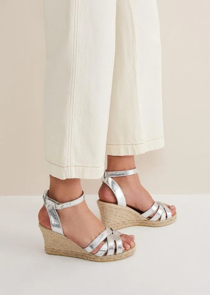 Leather Strappy Espadrilles Silver Women Phase Eight Heels