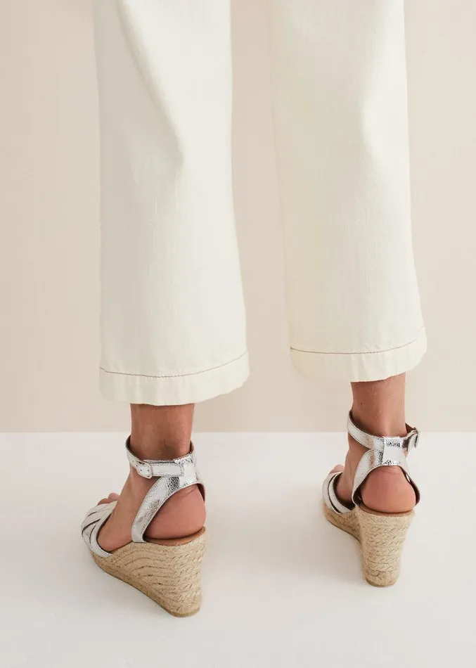 Leather Strappy Espadrilles Silver Women Phase Eight Heels