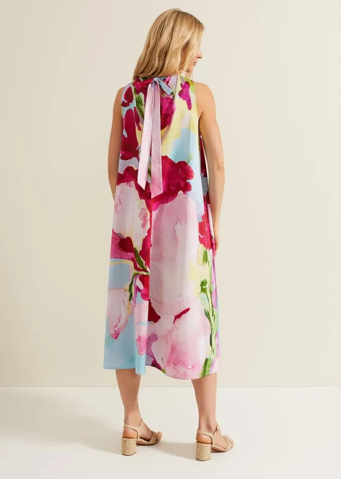 Leila Cotton Floral Midi Dress Pink Women Phase Eight Dresses