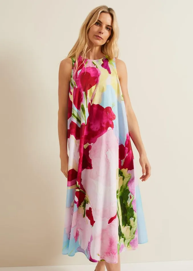 Leila Cotton Floral Midi Dress Pink Women Phase Eight Dresses