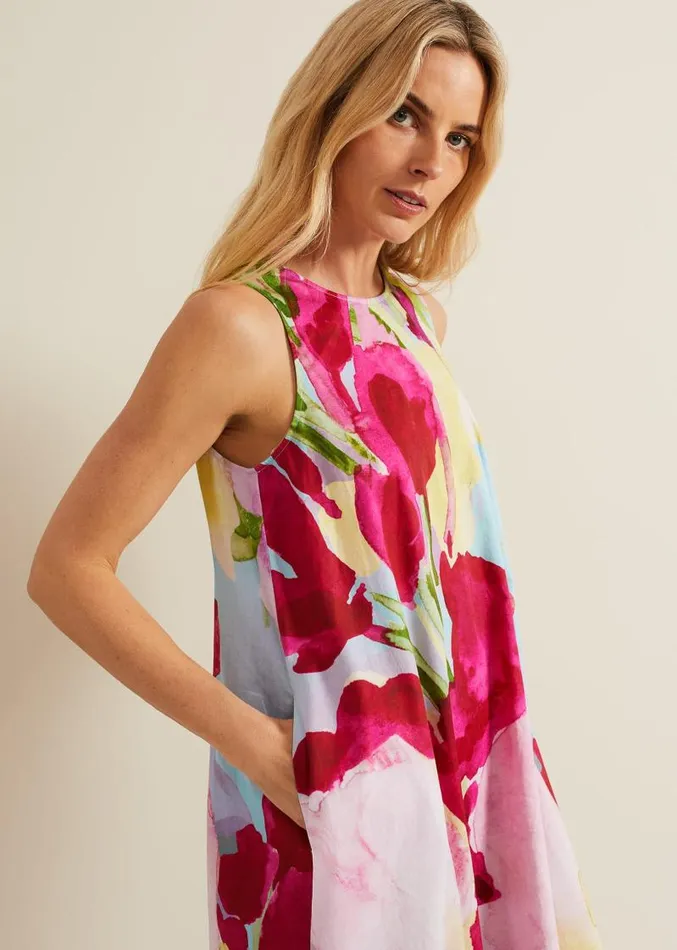 Leila Cotton Floral Midi Dress Pink Women Phase Eight Dresses
