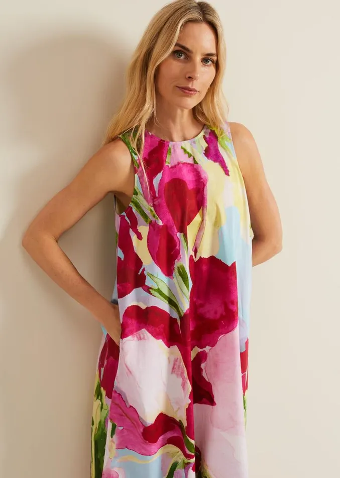 Leila Cotton Floral Midi Dress Pink Women Phase Eight Dresses