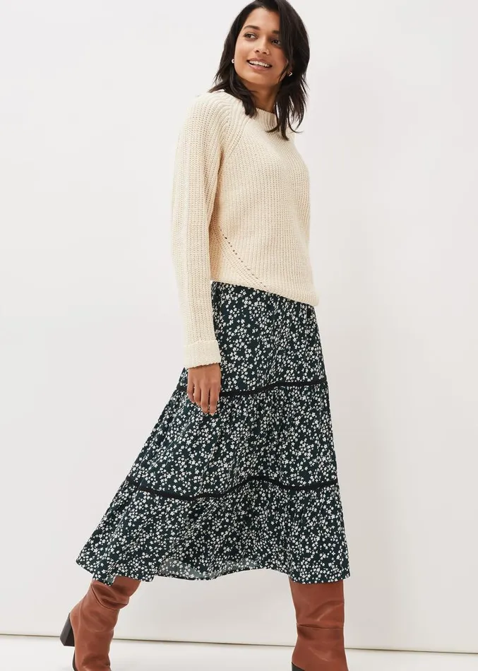 Lennox Ditsy Print Tiered Maxi Skirt Green Women Phase Eight Skirts