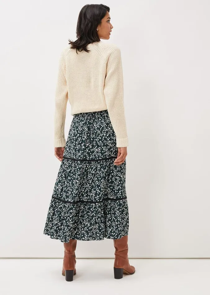Lennox Ditsy Print Tiered Maxi Skirt Green Women Phase Eight Skirts