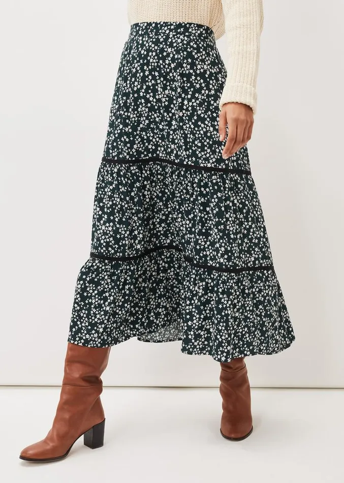Lennox Ditsy Print Tiered Maxi Skirt Green Women Phase Eight Skirts