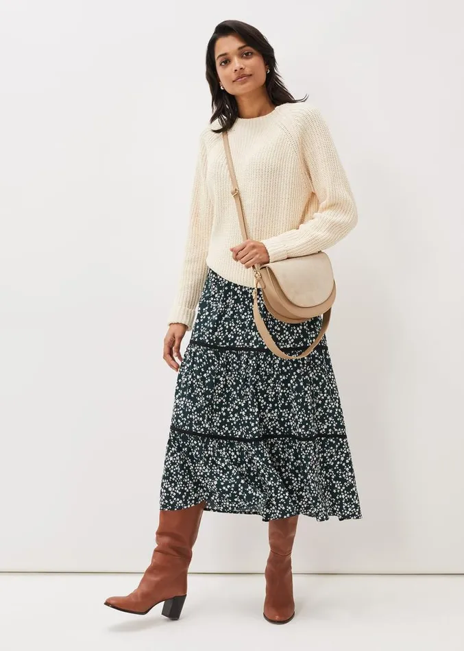 Lennox Ditsy Print Tiered Maxi Skirt Green Women Phase Eight Skirts