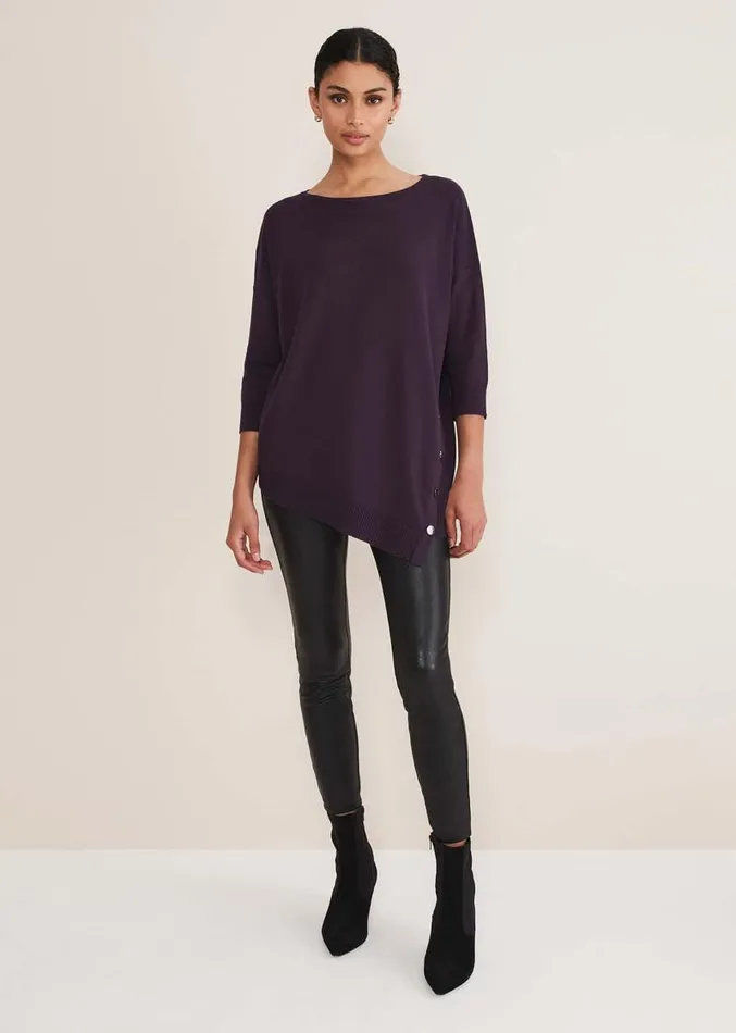 Leoni Asymmetric Button Trim Jumper Deep Purple Women Phase Eight Knitwear