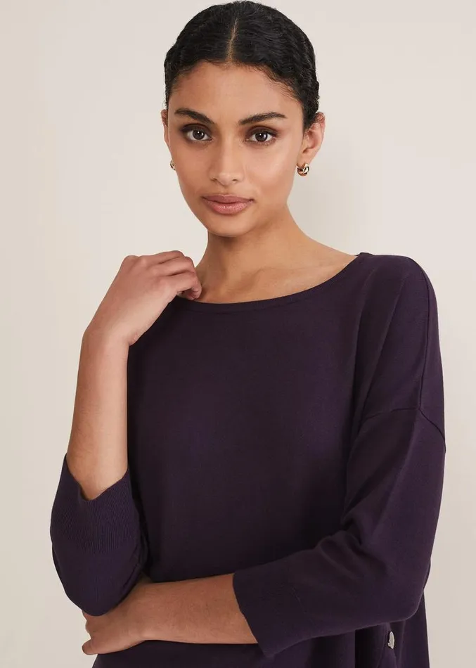 Leoni Asymmetric Button Trim Jumper Deep Purple Women Phase Eight Knitwear