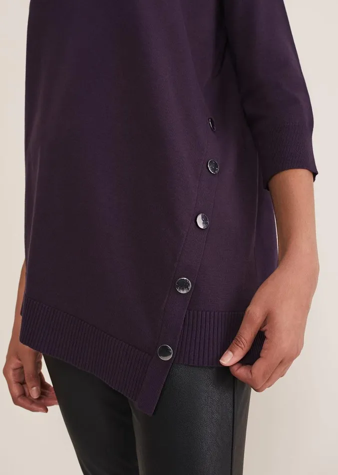 Leoni Asymmetric Button Trim Jumper Deep Purple Women Phase Eight Knitwear