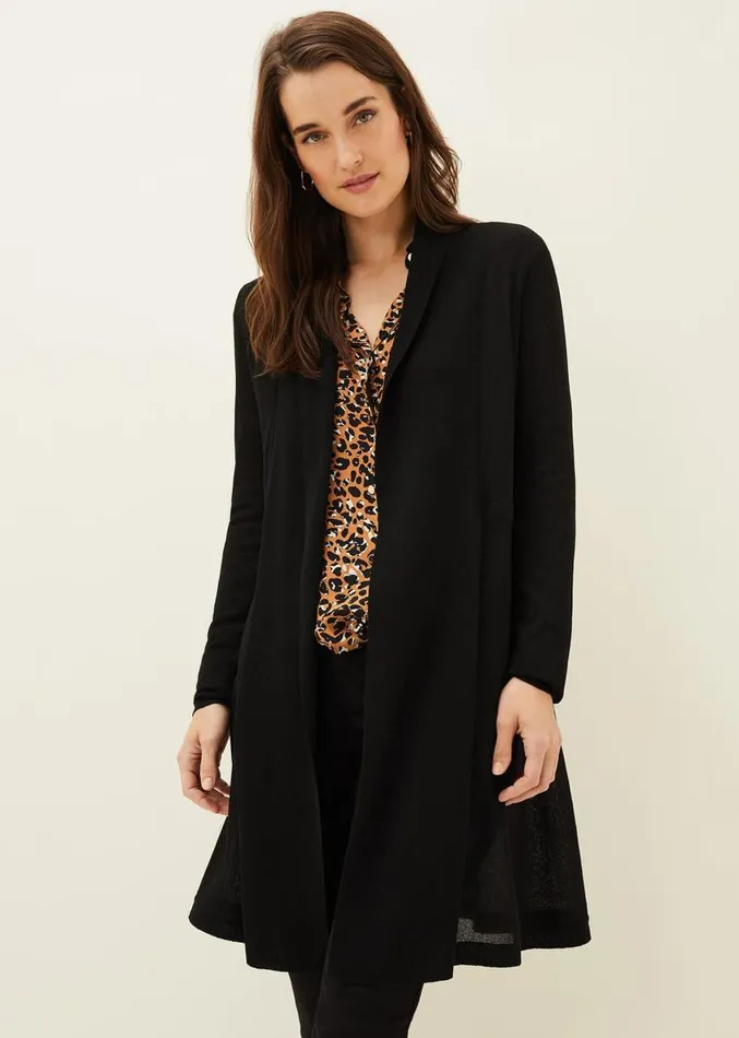 Lili Sheer Longline Cardigan Black Women Phase Eight Knitwear