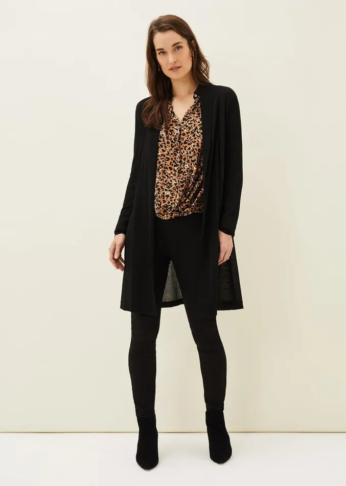 Lili Sheer Longline Cardigan Black Women Phase Eight Knitwear