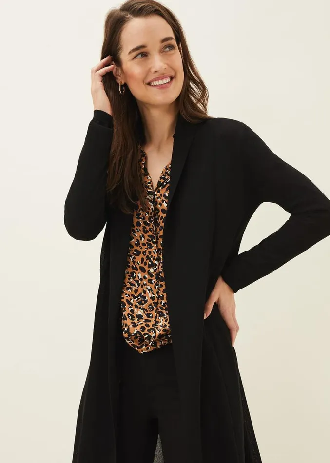 Lili Sheer Longline Cardigan Black Women Phase Eight Knitwear