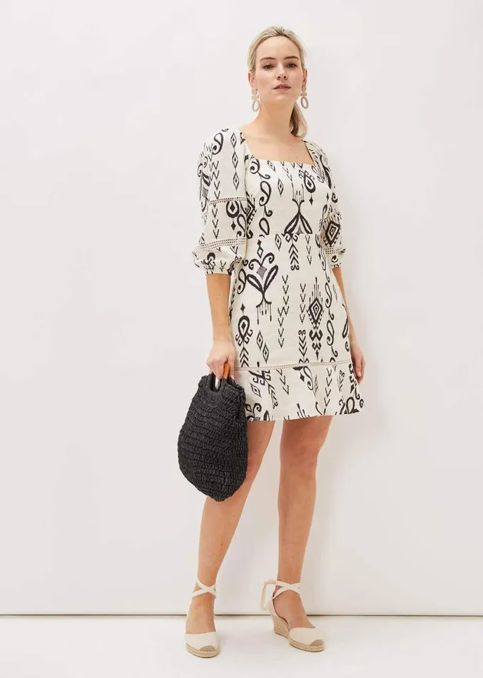 Linen Ikat Print ALine Dress Ivoryblack Women Phase Eight Dresses