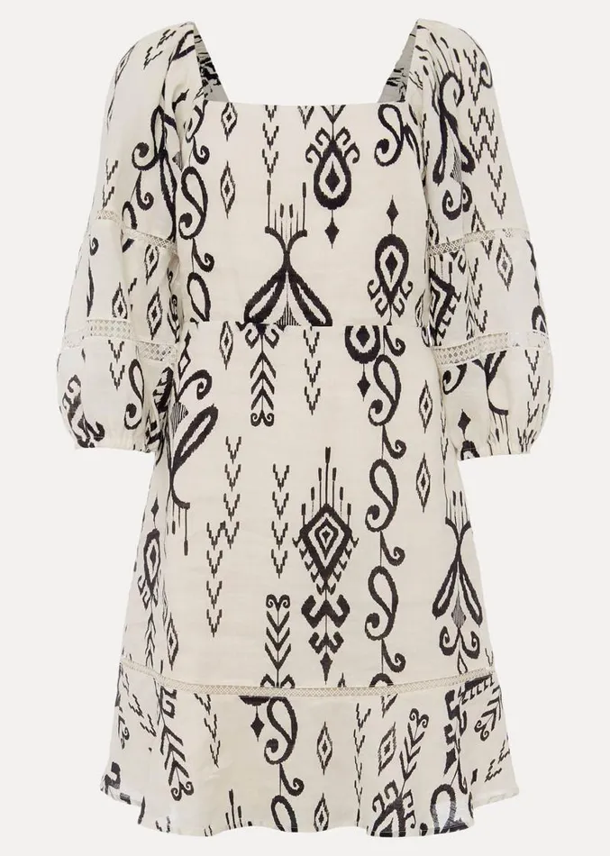Linen Ikat Print ALine Dress Ivoryblack Women Phase Eight Dresses